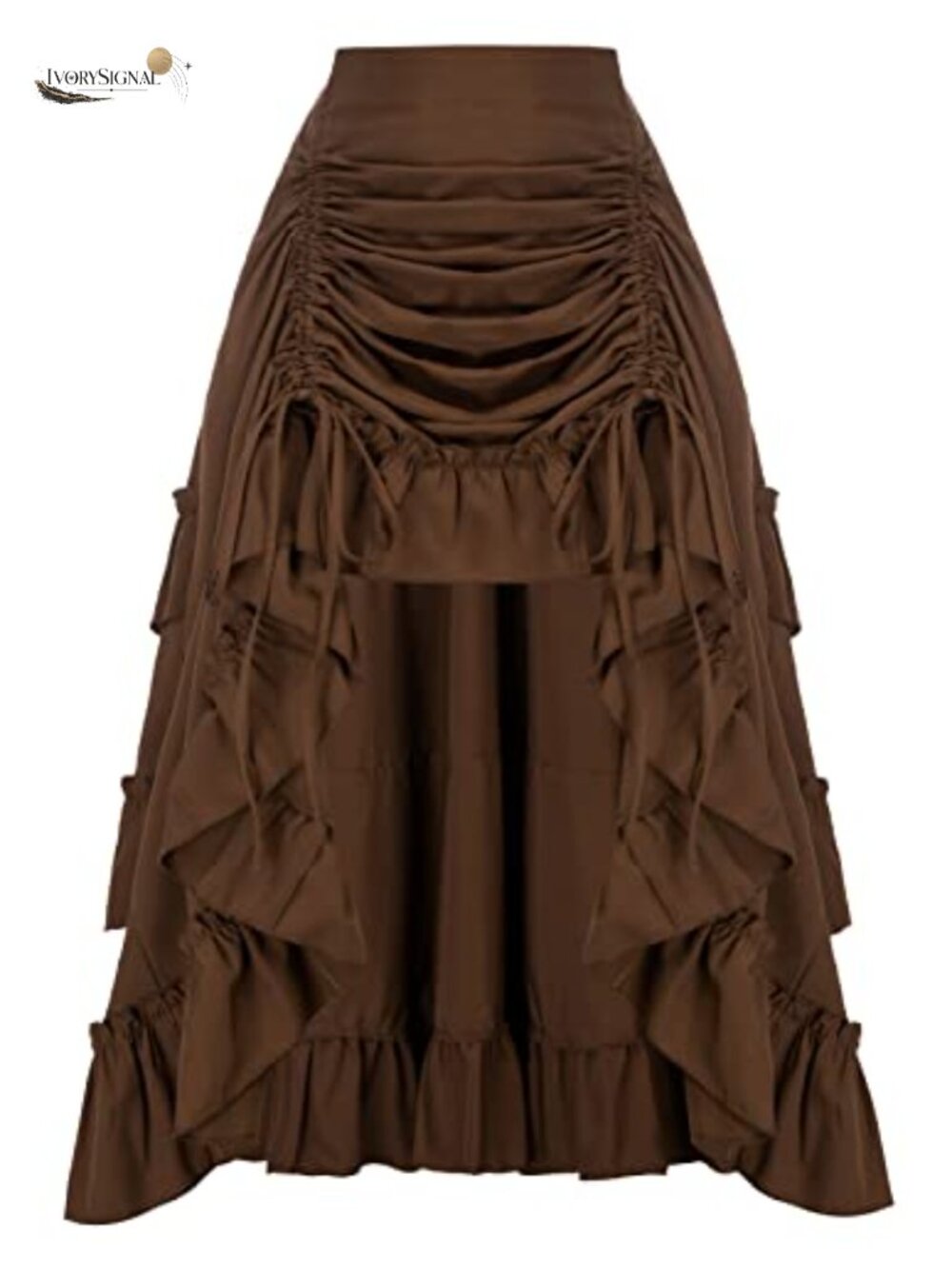 Renaissance Pirate High-Low Maxi Skirt Smocked Waist Ruffle Hem